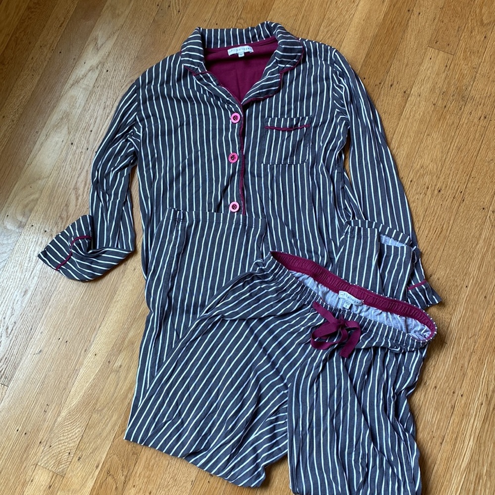 Women's PJ Salvage Grey/White/Burgundy Striped Pajama's